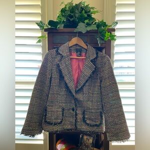 Women's Multicolor Tweed Frayed Jacket SZ:14 by GEORGE Fully Lined 3/4 sleeves